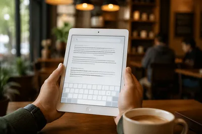Bible Study App on Tablet at Cafe