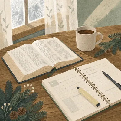 Peaceful Bible Study Winter Morning Scene