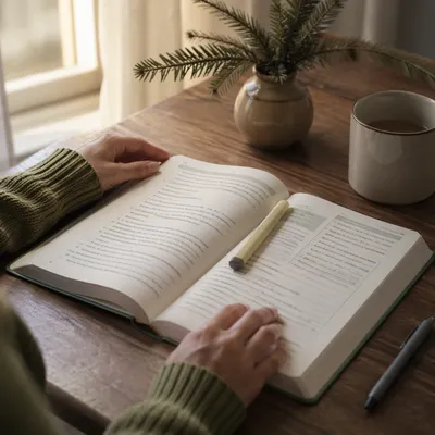 Evergreen Bible Study Table with Highlighter