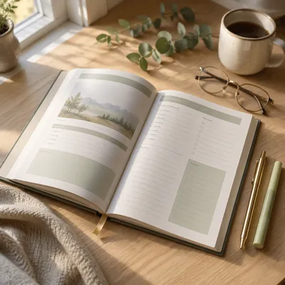 Peaceful Bible Study Workbook Desk Scene