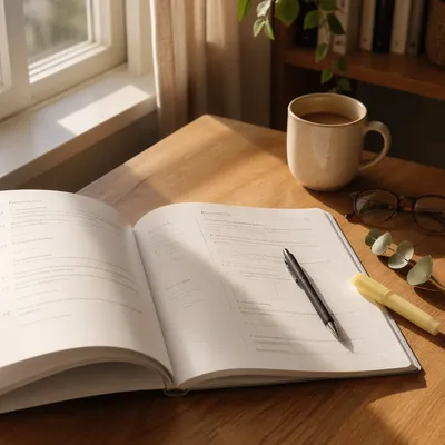 Cozy Bible Study Workbook Desk Scene