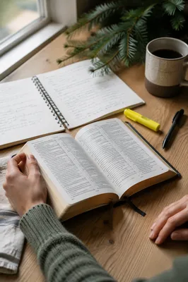 Evergreen Bible Study Morning Table Scene