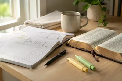 Bible and Study Workbook on Table