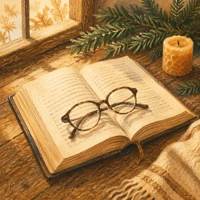 Open Bible with Glasses in Warm Light