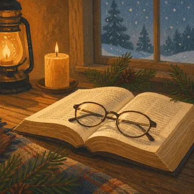 Open Bible with Glasses in Warm Candlelight