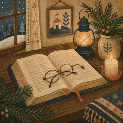 Open Bible with Glasses in Warm Light