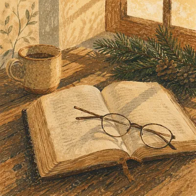 Warm Bible Still Life with Reading Glasses