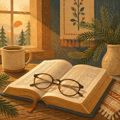 Reading Glasses on Open Bible in Warm Light