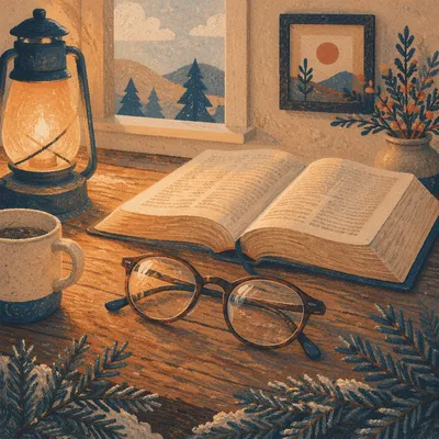 Open Bible and Reading Glasses in Warm Light