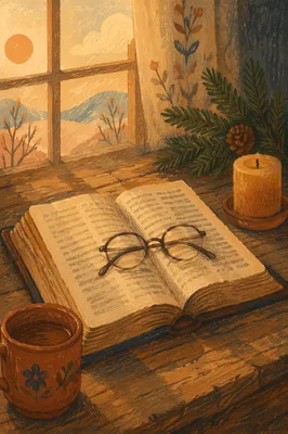 Open Bible With Glasses in Warm Morning Light