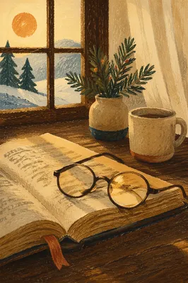 Open Bible and Glasses in Warm Morning Light