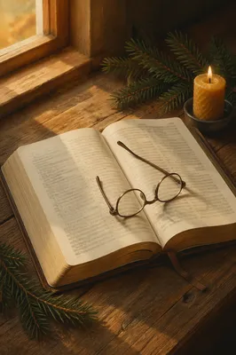 Open Bible with Glasses in Warm Light