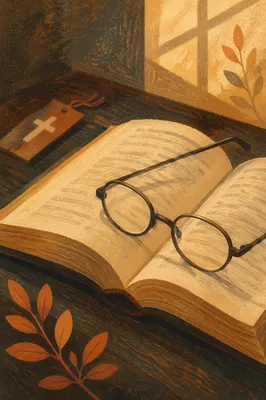 Open Bible With Glasses in Warm Light