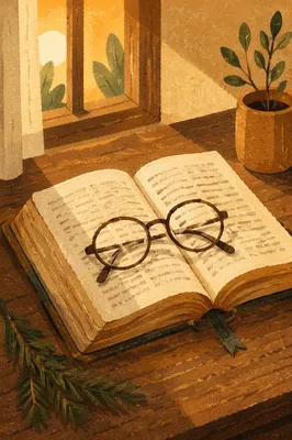 Open Bible and Glasses in Warm Light