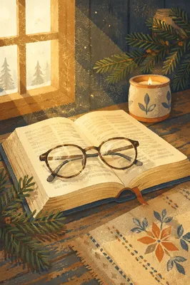 Open Bible with Glasses in Warm Winter Light