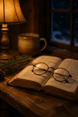 Open Bible with Reading Glasses in Warm Light