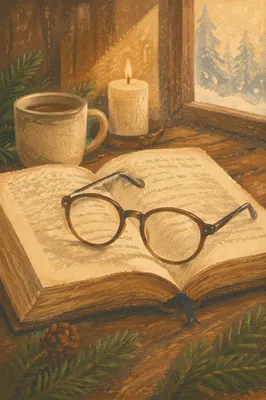 Open Bible and Glasses in Warm Evergreen Light