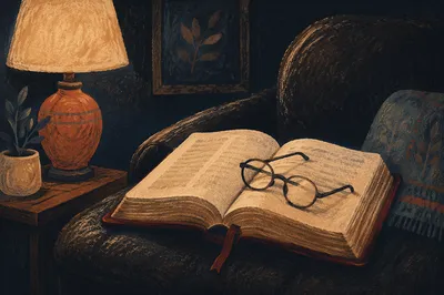 Open Bible with Reading Glasses in Warm Light