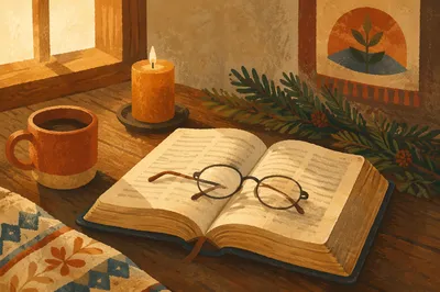 Open Bible With Reading Glasses in Warm Light