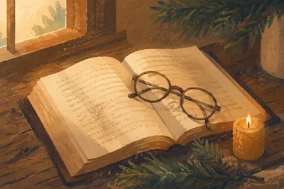 Open Bible with Reading Glasses in Warm Light