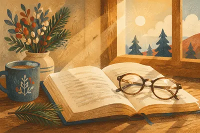 Open Bible with Glasses in Morning Light