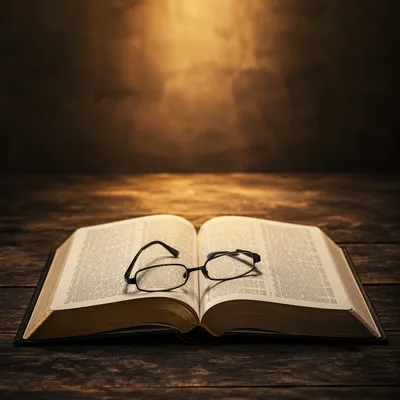 Open Bible and Reading Glasses in Warm Light