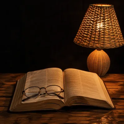 Open Bible With Reading Glasses in Warm Light