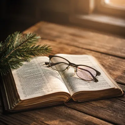 Open Bible and Reading Glasses in Warm Light