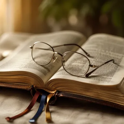 Open Bible with Reading Glasses in Warm Light