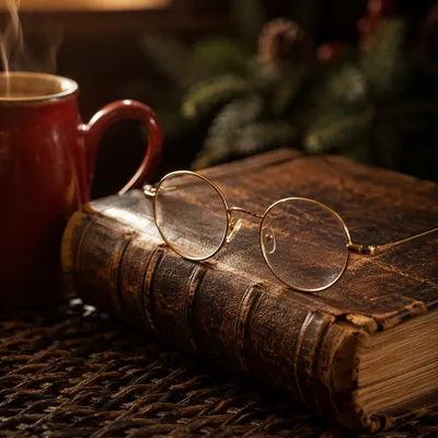 Bible with Reading Glasses in Warm Light