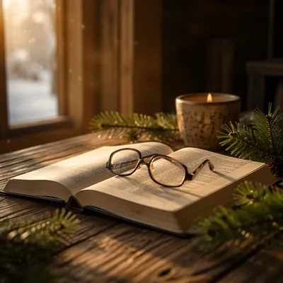 Open Bible with Glasses in Warm Light