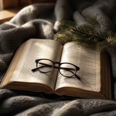 Open Bible with Reading Glasses in Warm Light
