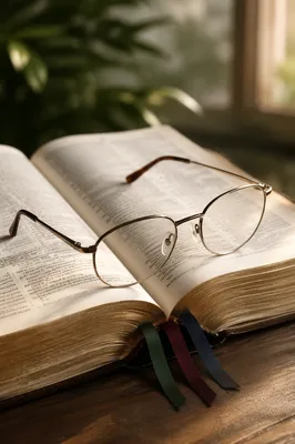 Open Bible with Reading Glasses in Warm Light