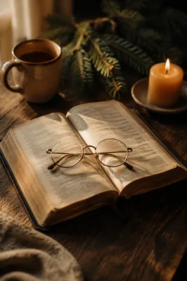 Open Bible with Glasses in Warm Morning Light