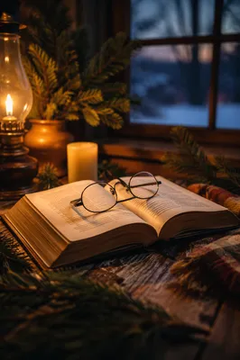 Open Bible with Glasses in Warm Light