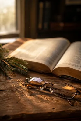 Open Bible with Reading Glasses in Warm Light