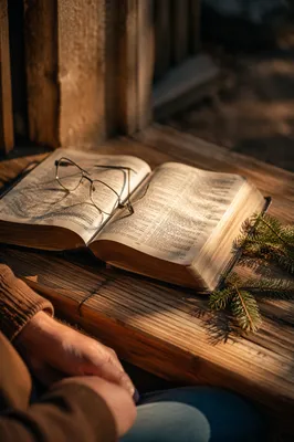 Open Bible and Glasses in Warm Light