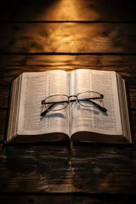 Open Bible with Reading Glasses in Warm Light