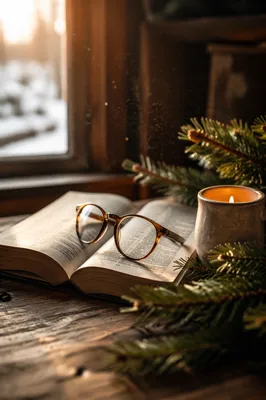 Open Bible with Glasses in Warm Evergreen Light