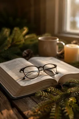 Bible and Reading Glasses in Warm Morning Light