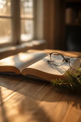Open Bible with Glasses in Morning Light