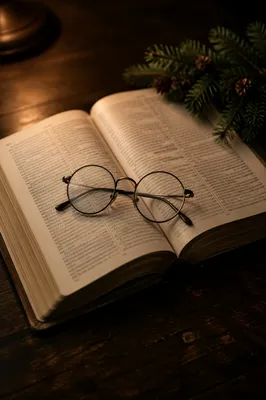 Open Bible with Reading Glasses in Warm Light