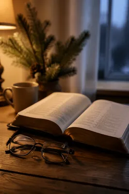 Bible and Reading Glasses in Warm Light