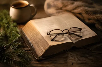 Reading Glasses on Open Bible in Warm Light