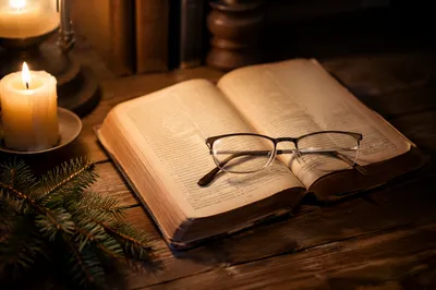 Warm Bible Devotion With Reading Glasses
