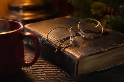 Bible with Reading Glasses in Warm Light