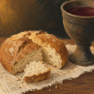 Rustic Bread and Wine Communion Still Life