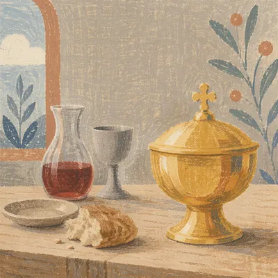 Reverent Communion Bread and Wine Still Life