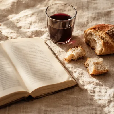 Rustic Communion Bread and Wine Still Life