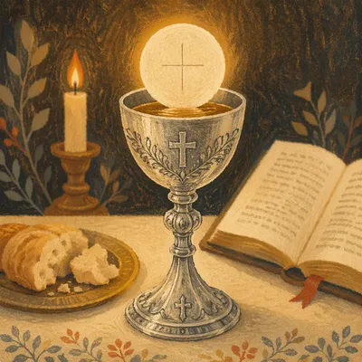 Reverent Communion Bread and Wine Still Life